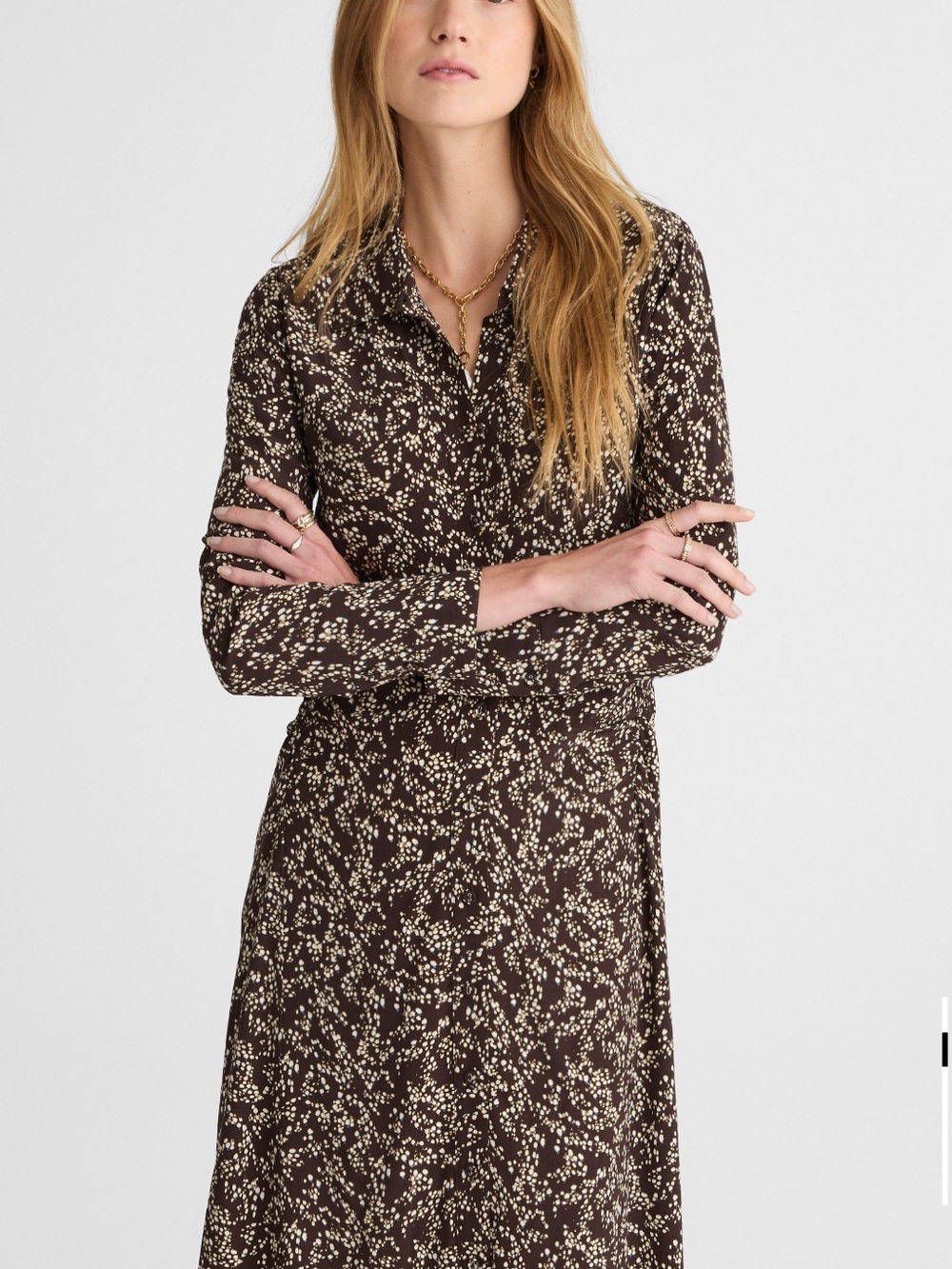 Madewell Brown Floral-Print Midi Shirtdress